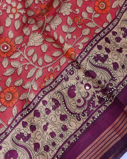Pink Chanderi Printed Saree - Shop Vastram