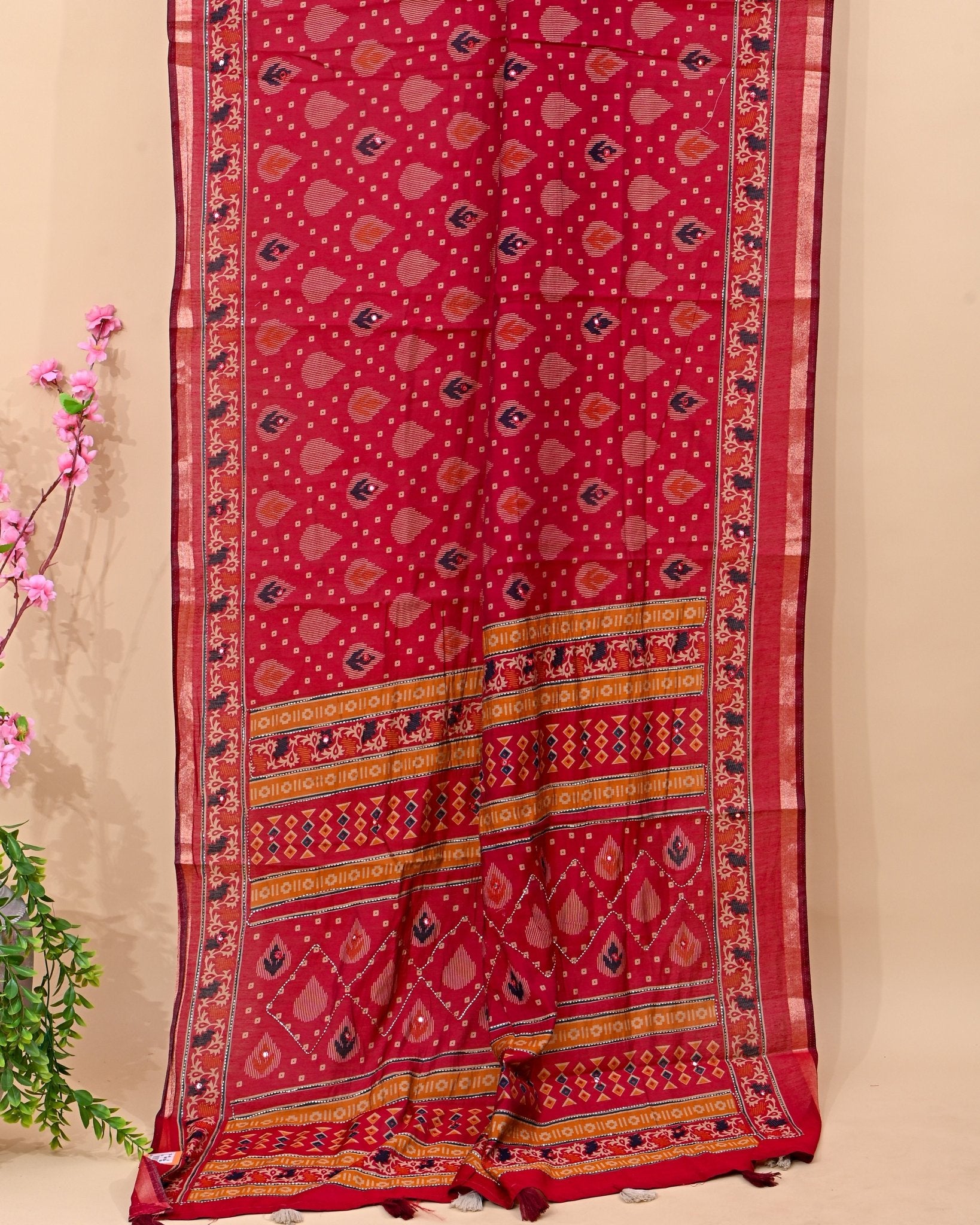 Pink Chanderi Printed Saree - Shop Vastram