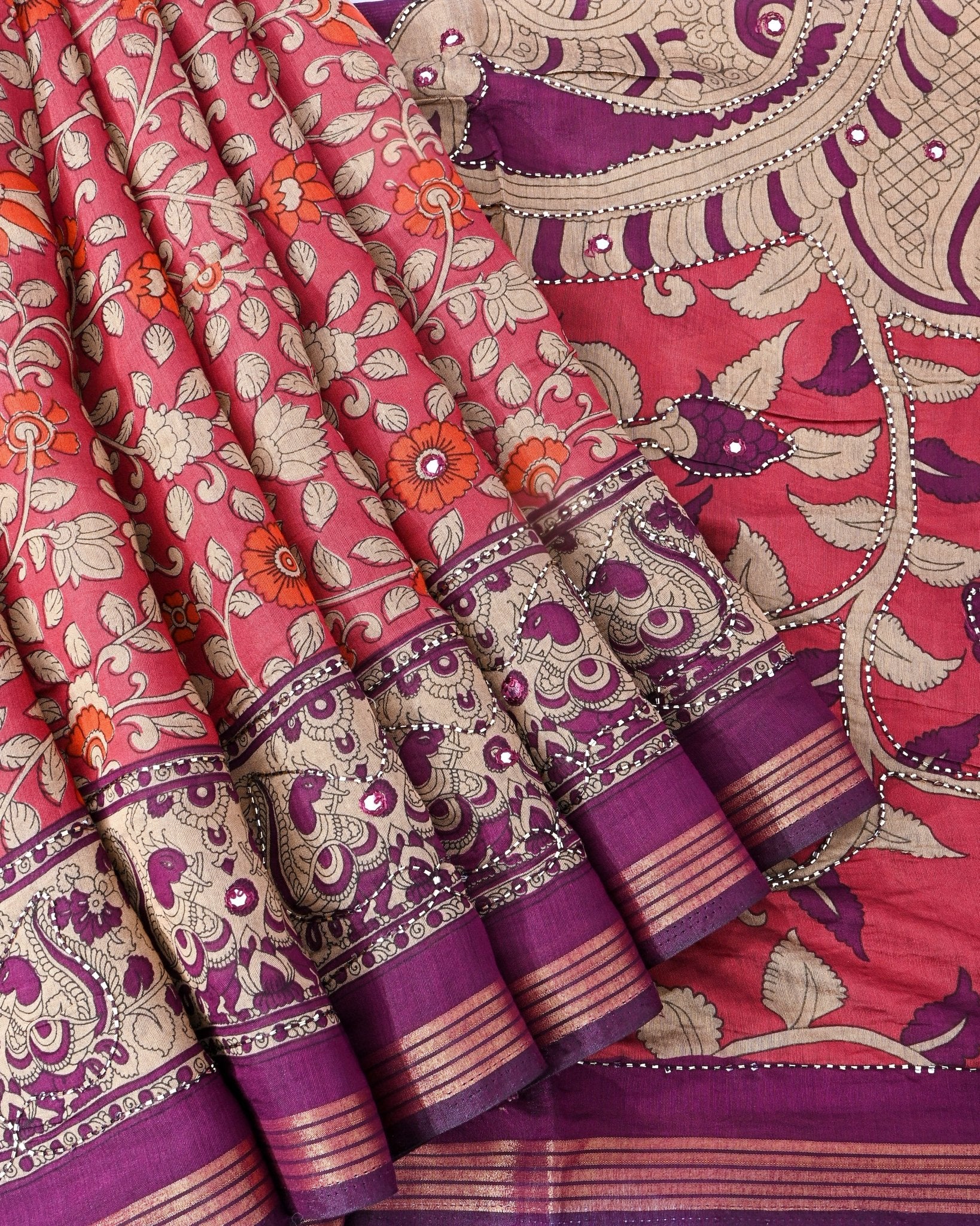Pink Chanderi Printed Saree - Shop Vastram