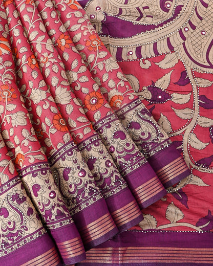Pink Chanderi Printed Saree - Shop Vastram