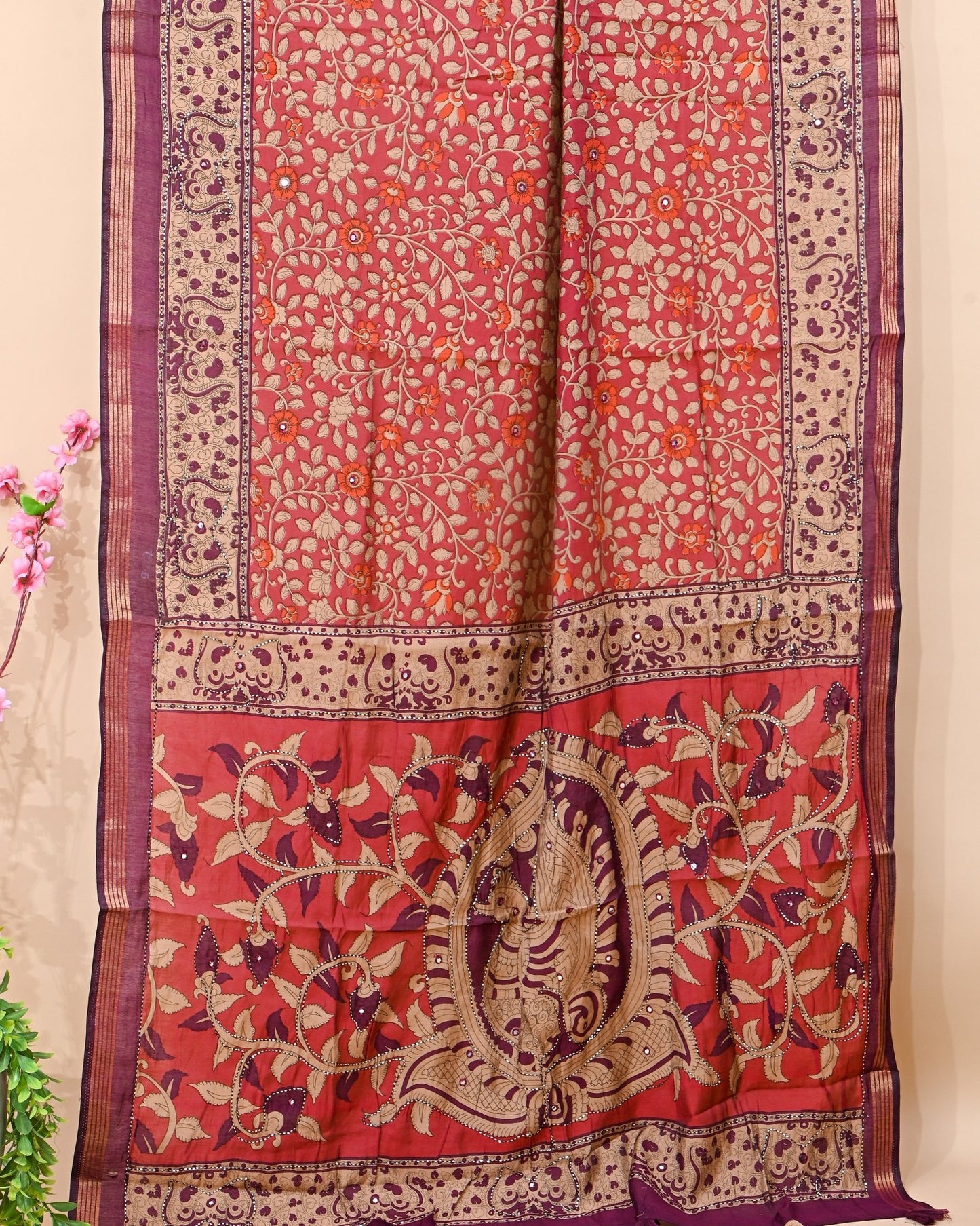 Pink Chanderi Printed Saree - Shop Vastram
