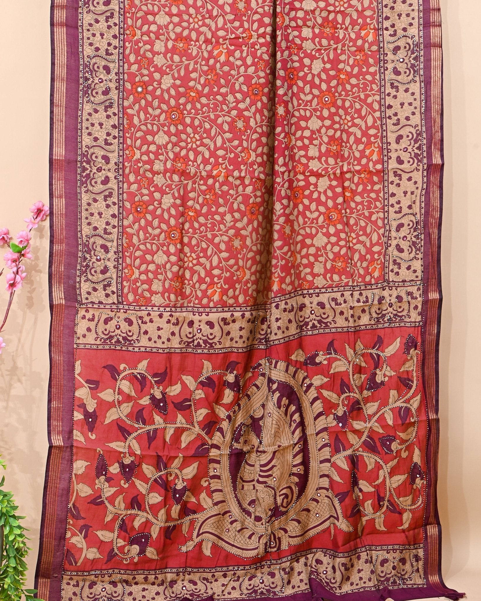 Pink Chanderi Printed Saree - Shop Vastram