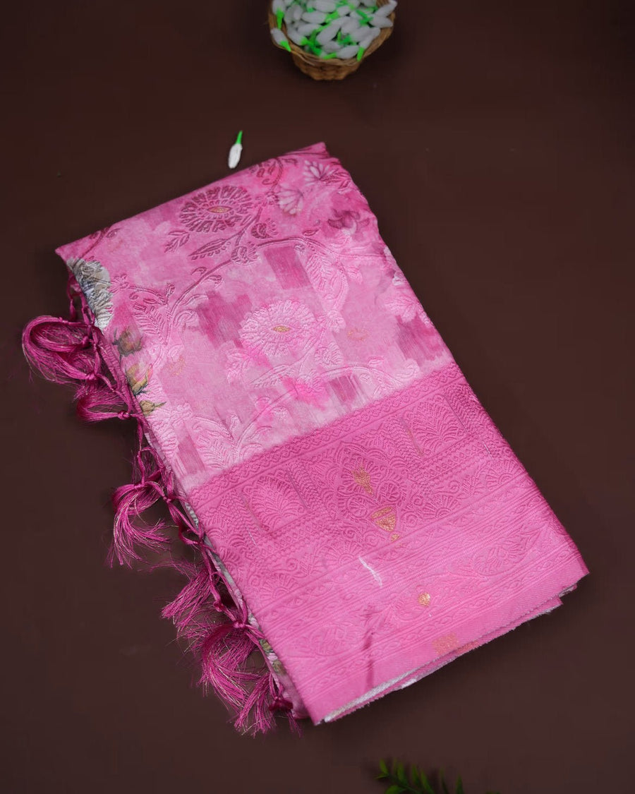 Pink Color Chanderi Saree - Shop Vastram