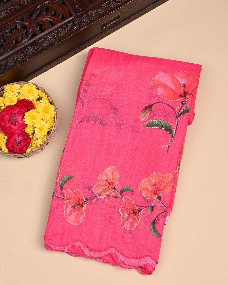 Pink Color Lenin Saree - Shop Vastram