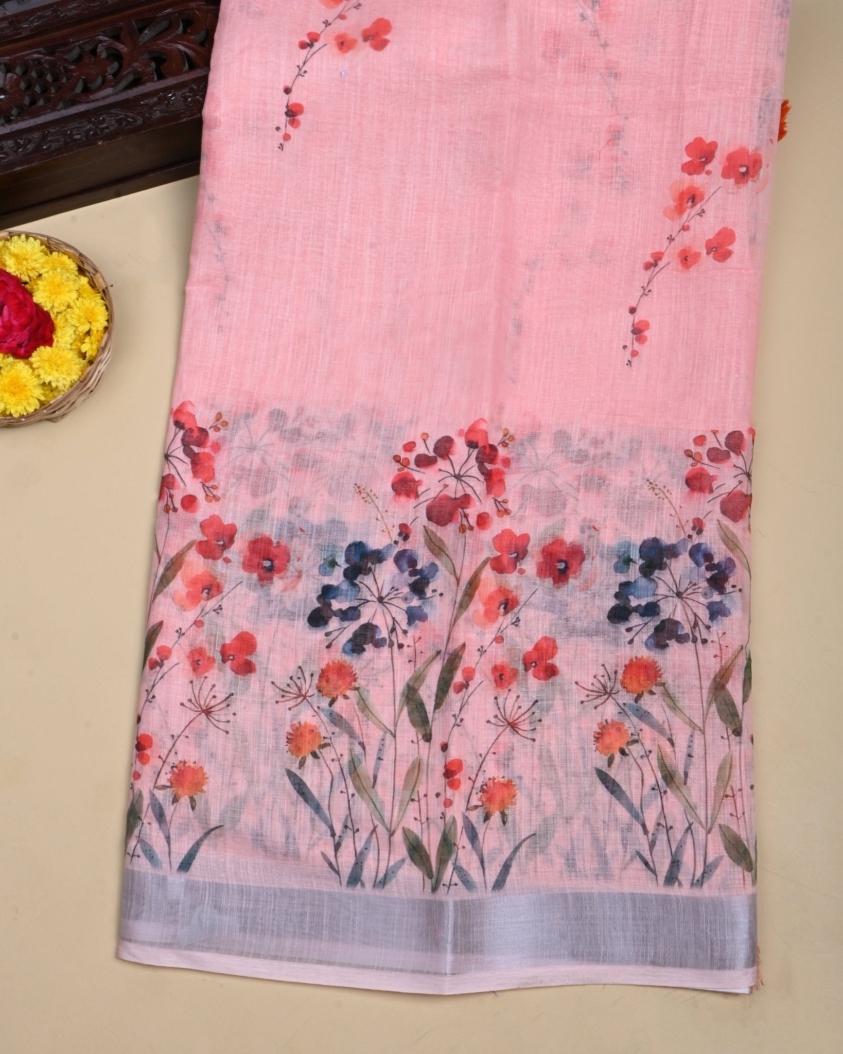 Pink Color Lenin Saree - Shop Vastram