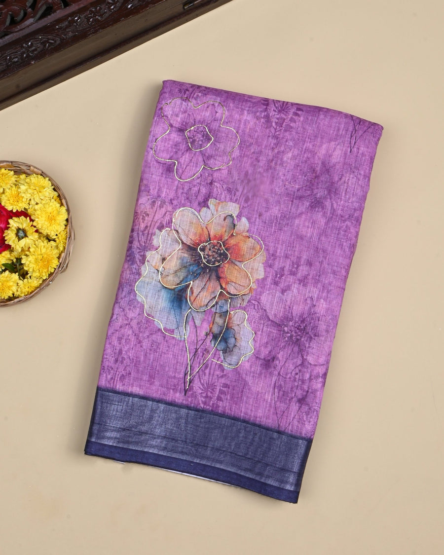 Pink Color Lenin Saree - Shop Vastram