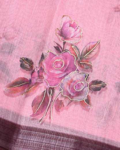 Pink Color Lenin Saree - Shop Vastram
