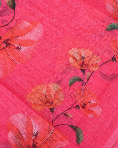 Pink Color Lenin Saree - Shop Vastram