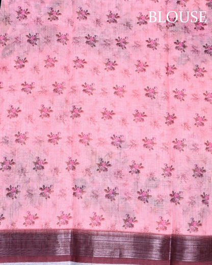 Pink Color Lenin Saree - Shop Vastram
