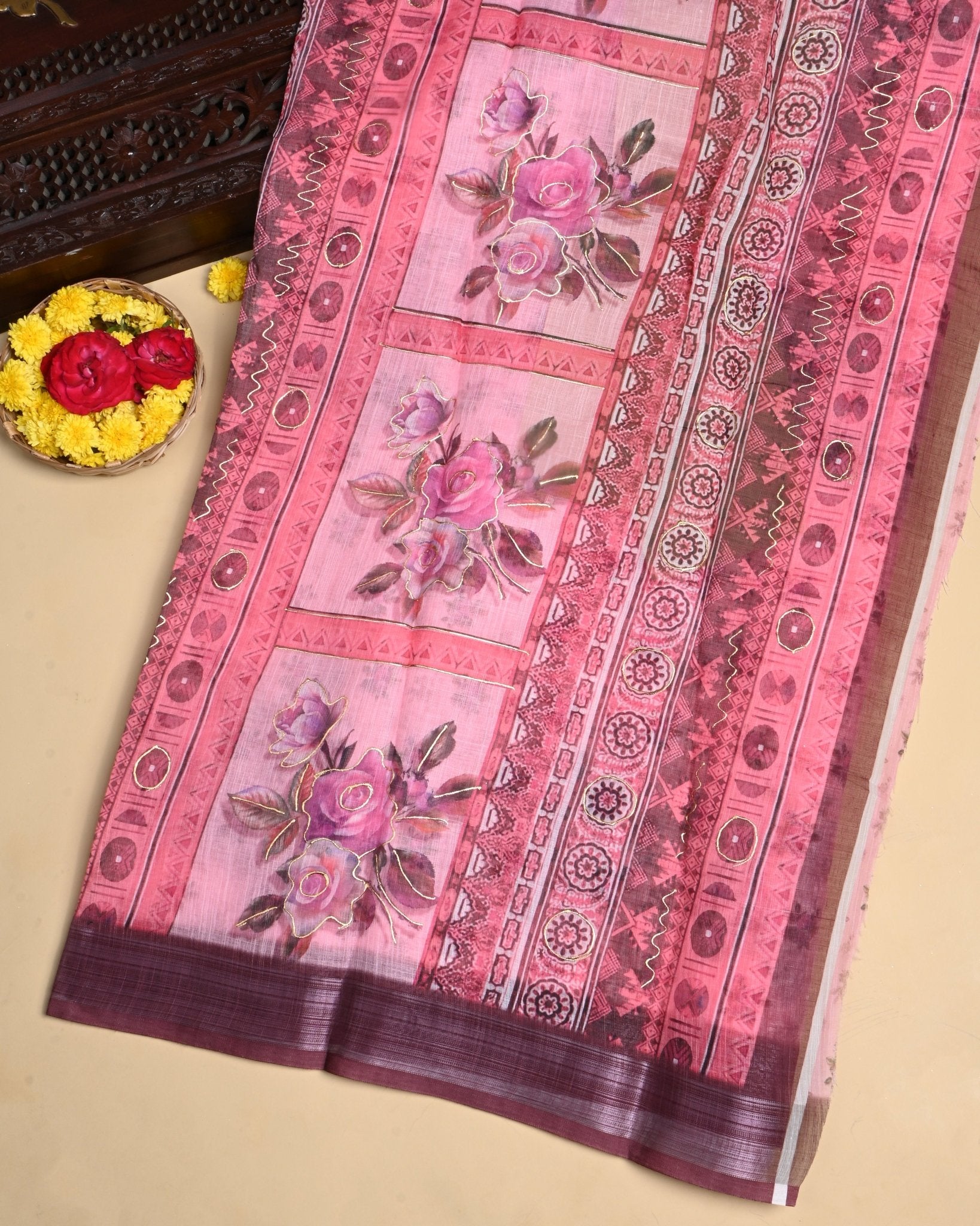 Pink Color Lenin Saree - Shop Vastram