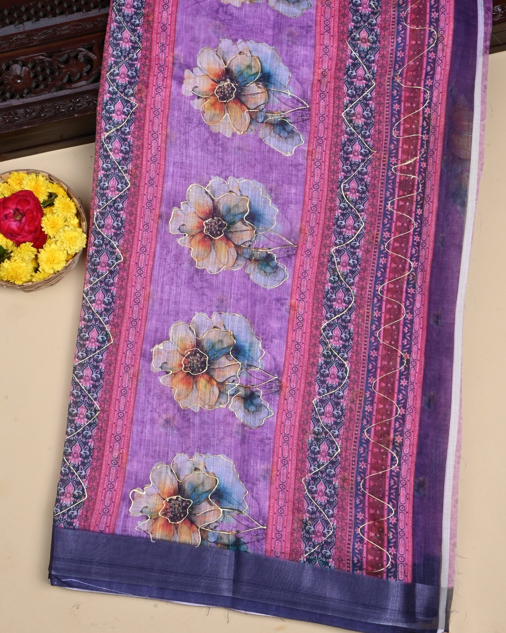 Pink Color Lenin Saree - Shop Vastram