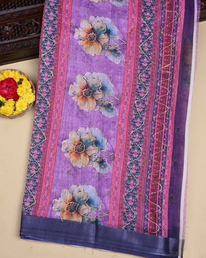 Pink Color Lenin Saree - Shop Vastram