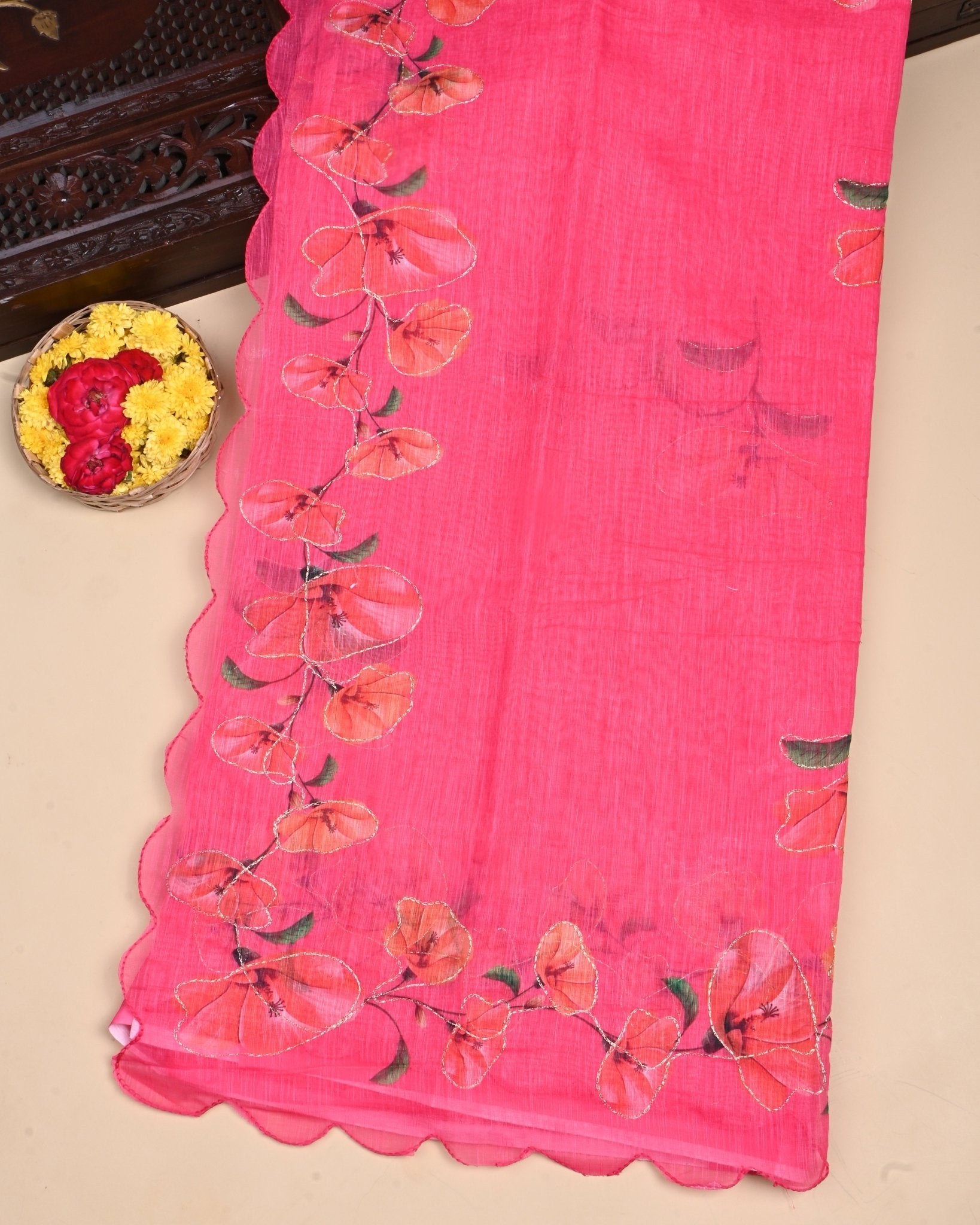 Pink Color Lenin Saree - Shop Vastram