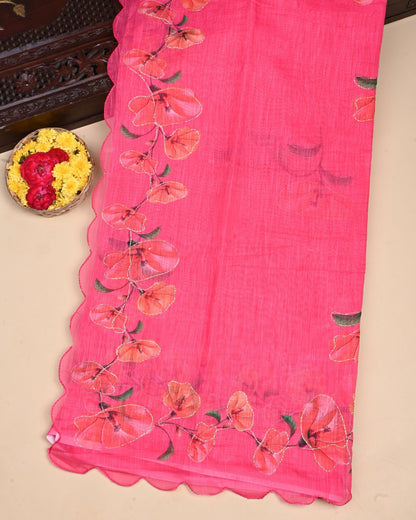Pink Color Lenin Saree - Shop Vastram
