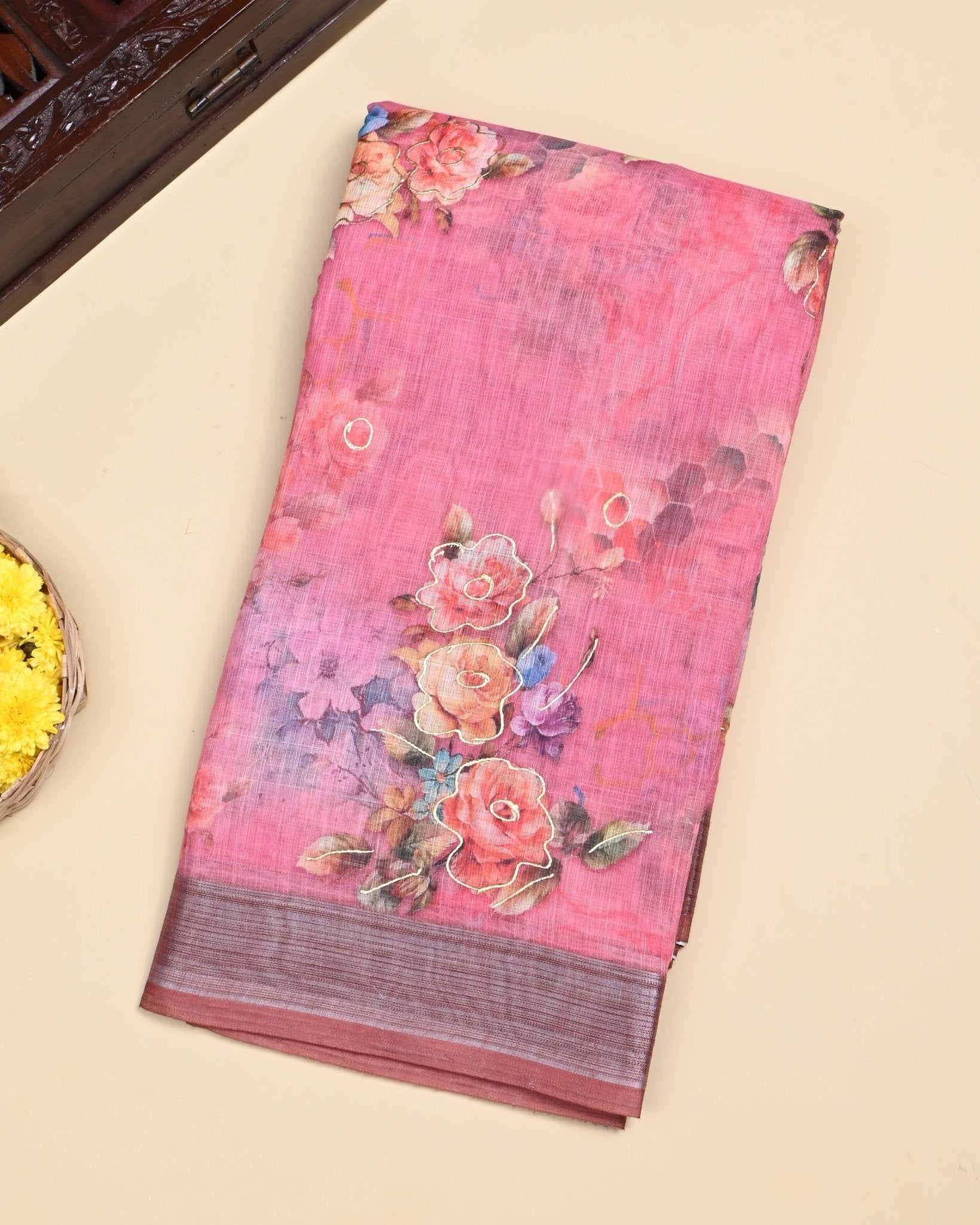 Pink Color Lenin Saree - Shop Vastram