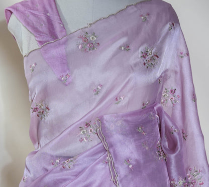 Pink Embroidery Organza Saree - Shop Vastram