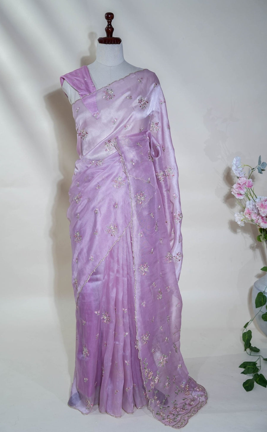 Pink Embroidery Organza Saree - Shop Vastram