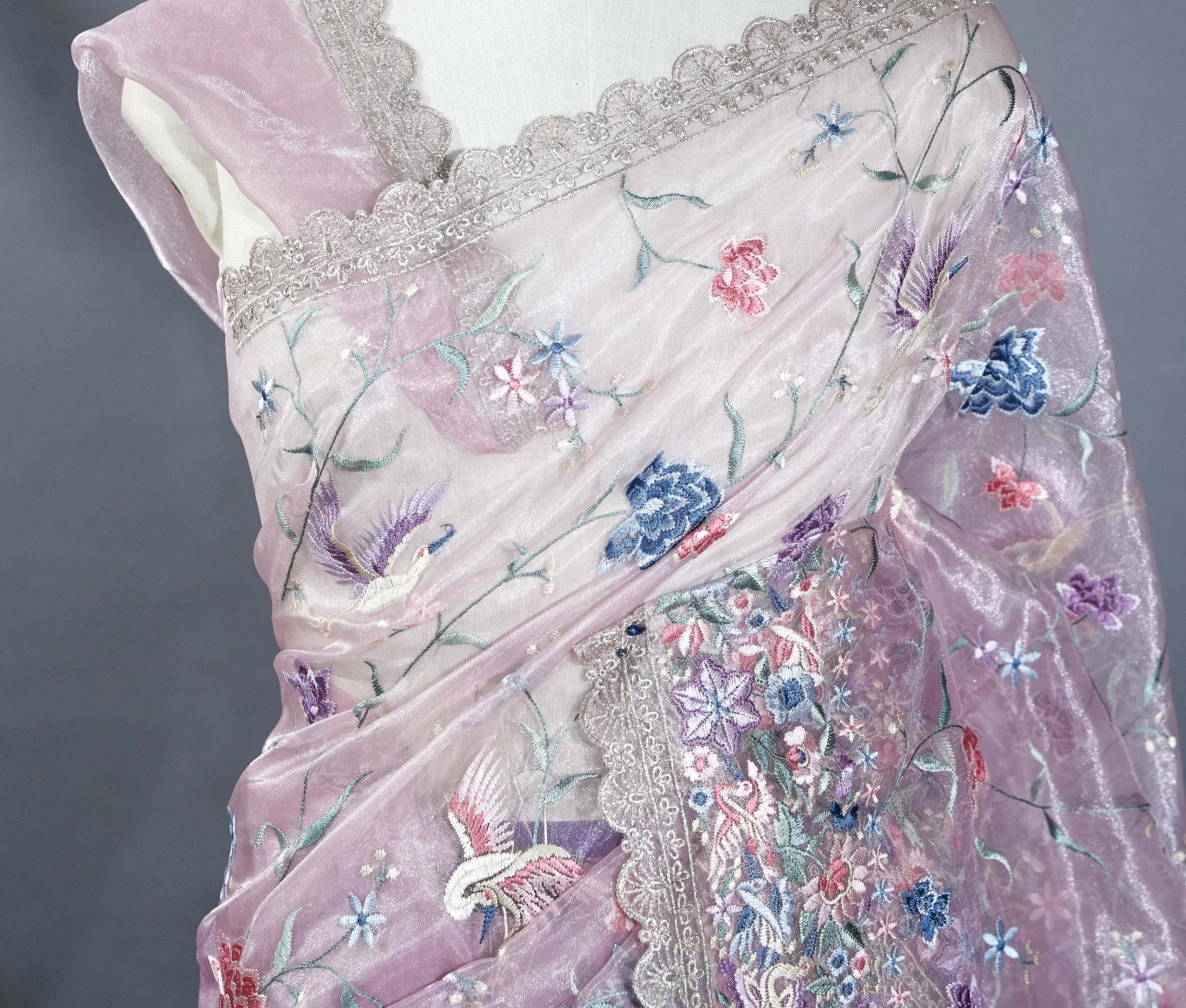 Pink Embroidery Tissue Saree - Shop Vastram