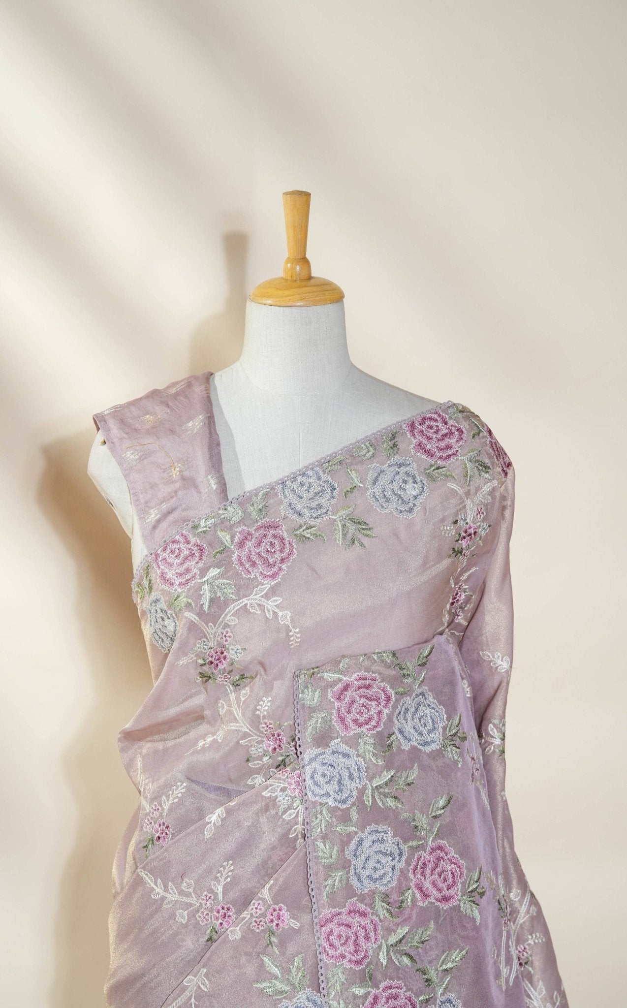 Pink Embroidery Tissue Saree - Shop Vastram