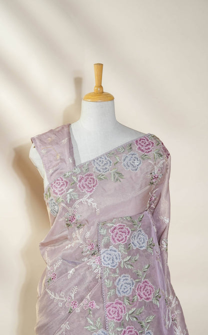 Pink Embroidery Tissue Saree - Shop Vastram