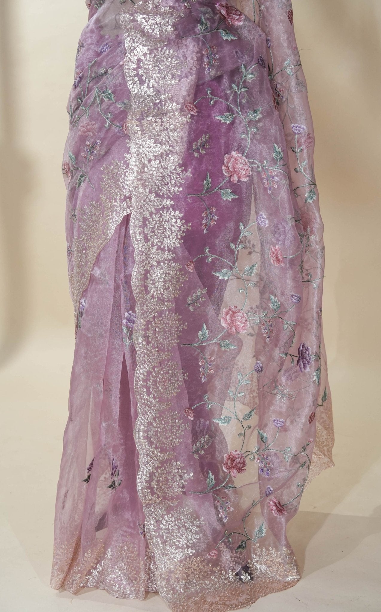 Pink Embroidery Tissue Saree - Shop Vastram