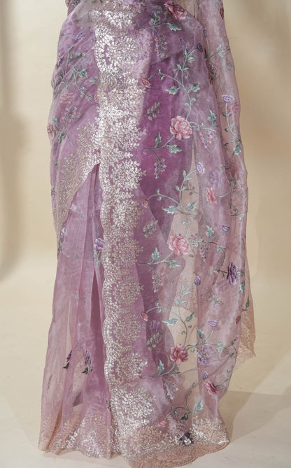 Pink Embroidery Tissue Saree - Shop Vastram