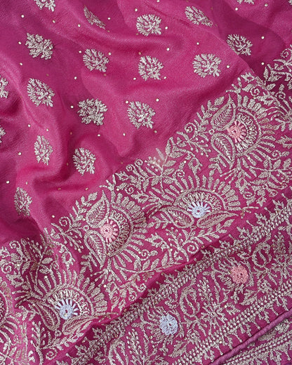 Pink Silk Embroidery Saree - Shop Vastram