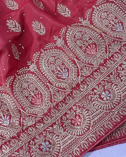 Pink Silk Embroidery Saree - Shop Vastram
