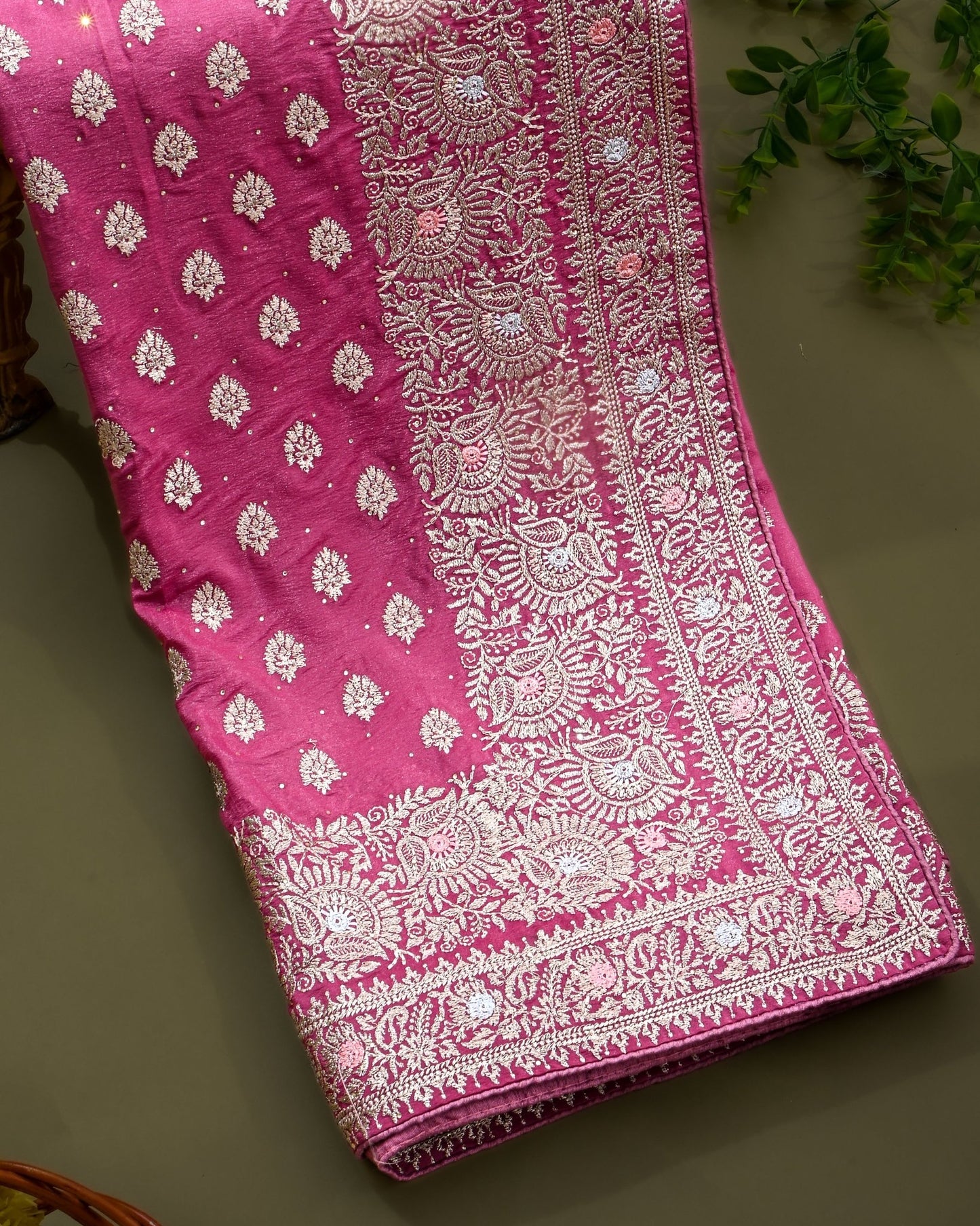 Pink Silk Embroidery Saree - Shop Vastram
