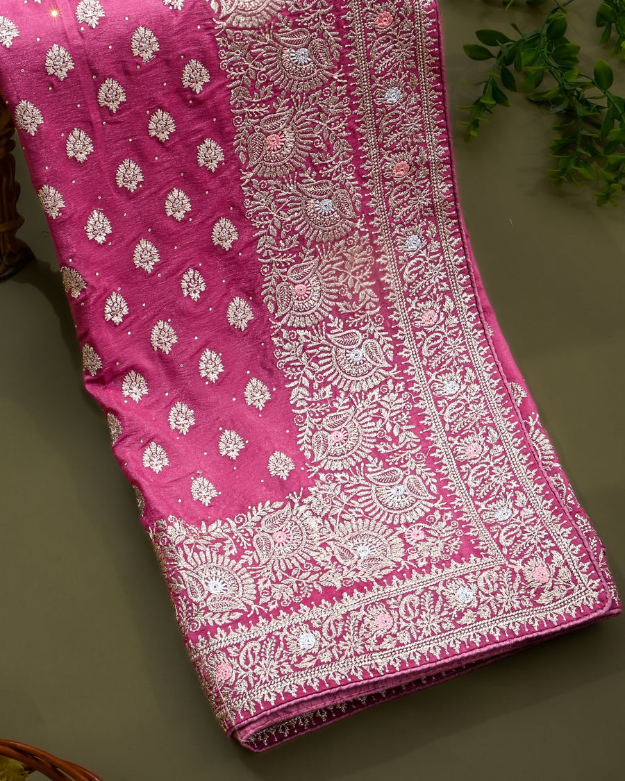 Pink Silk Embroidery Saree - Shop Vastram