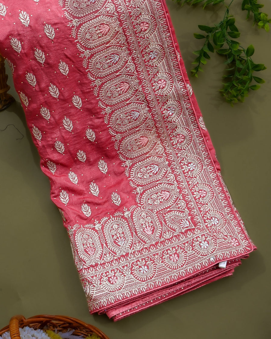 Pink Silk Embroidery Saree - Shop Vastram