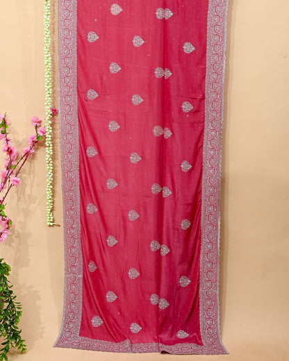 Pink Silk Embroidery Saree - Shop Vastram