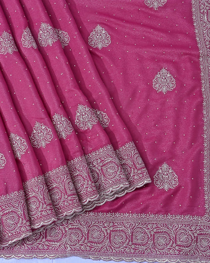 Pink Silk Embroidery Saree - Shop Vastram
