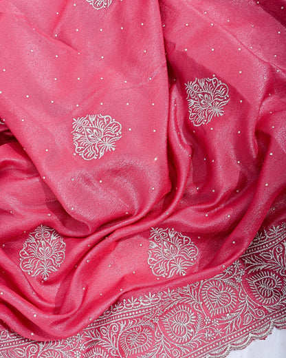 Pink Silk Embroidery Saree - Shop Vastram
