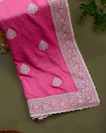 Pink Silk Embroidery Saree - Shop Vastram