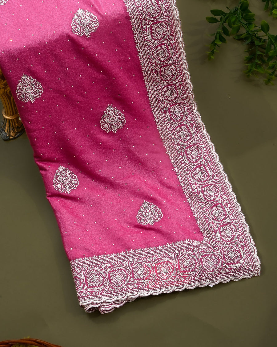 Pink Silk Embroidery Saree - Shop Vastram
