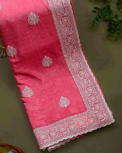 Pink Silk Embroidery Saree - Shop Vastram