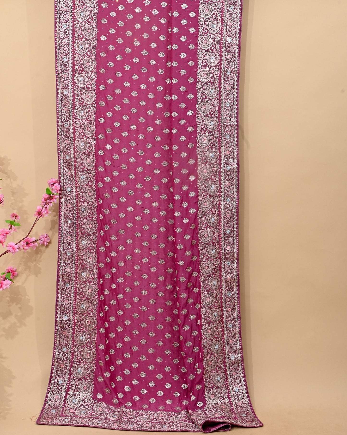 Pink Silk Embroidery Saree - Shop Vastram