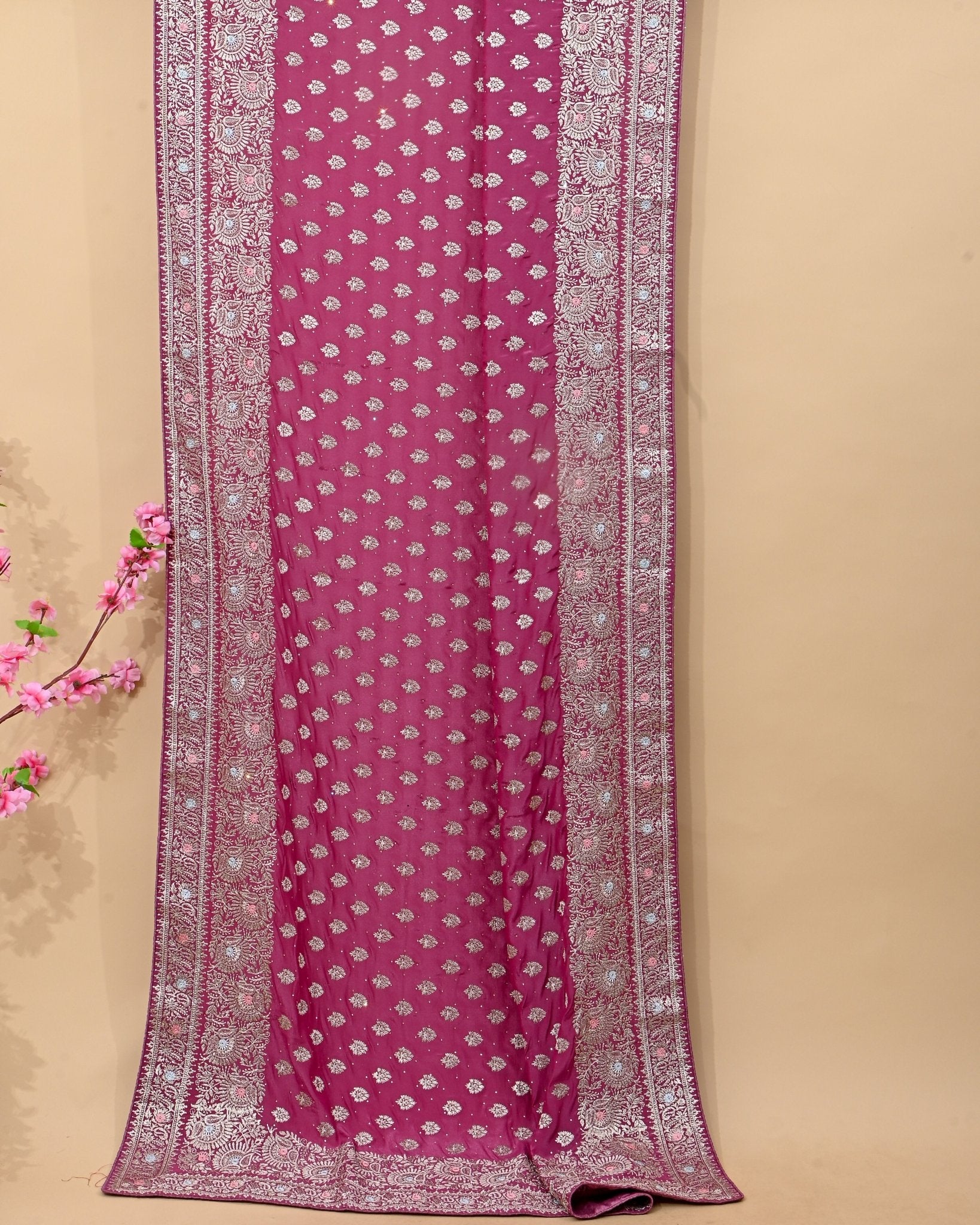 Pink Silk Embroidery Saree - Shop Vastram