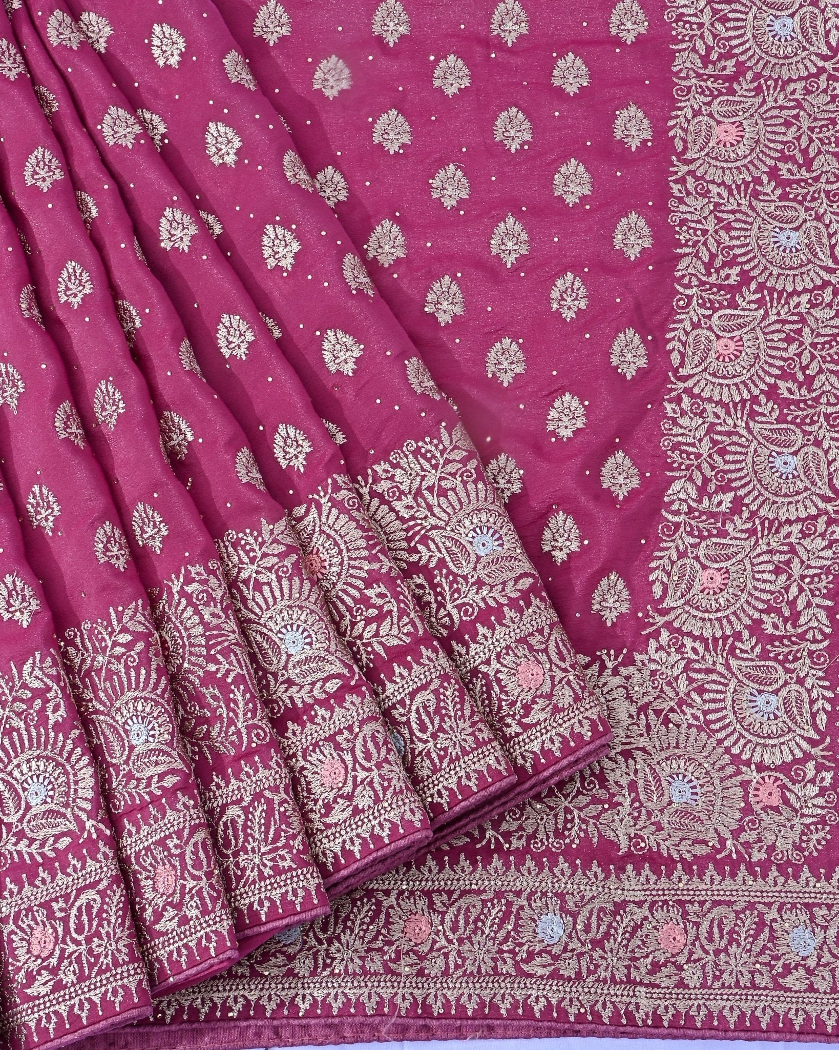 Pink Silk Embroidery Saree - Shop Vastram