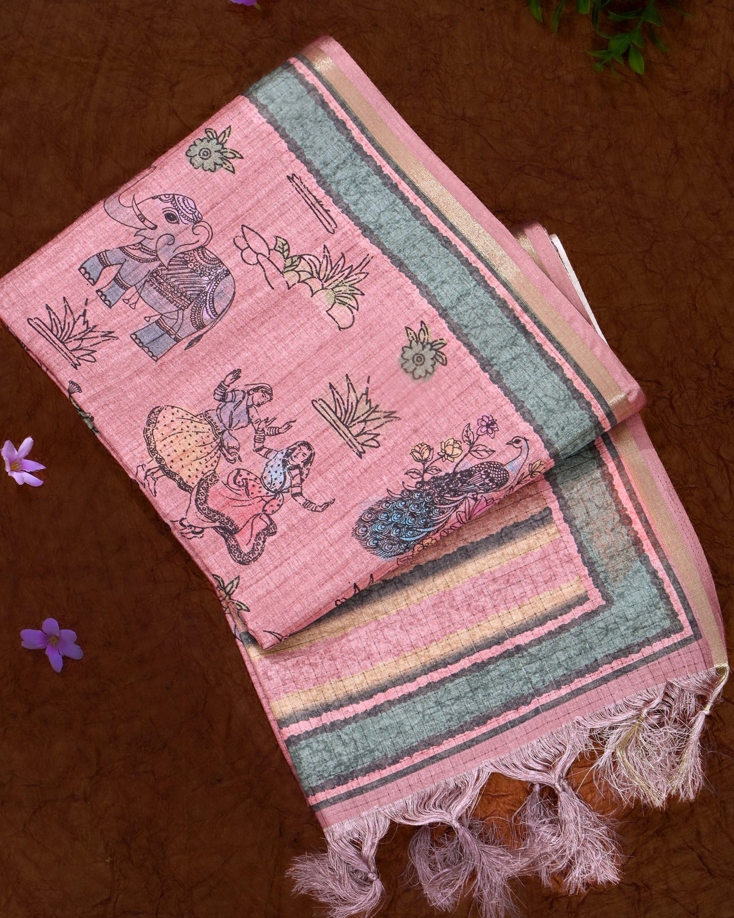 Pink Silk Printed Saree - Shop Vastram