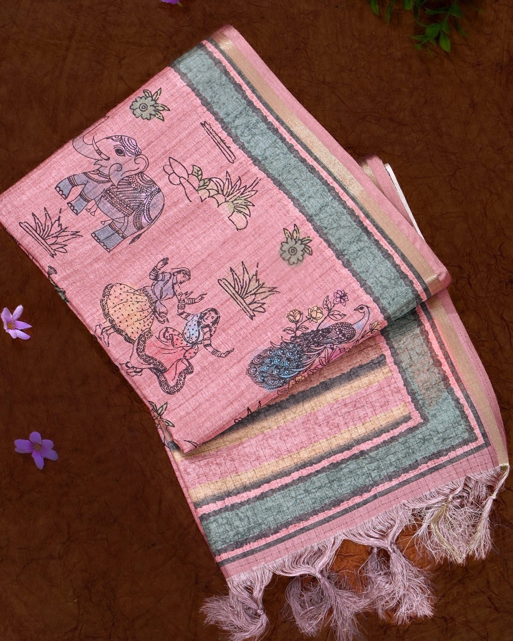 Pink Silk Printed Saree - Shop Vastram