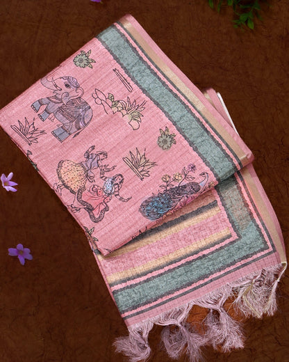 Pink Silk Printed Saree - Shop Vastram