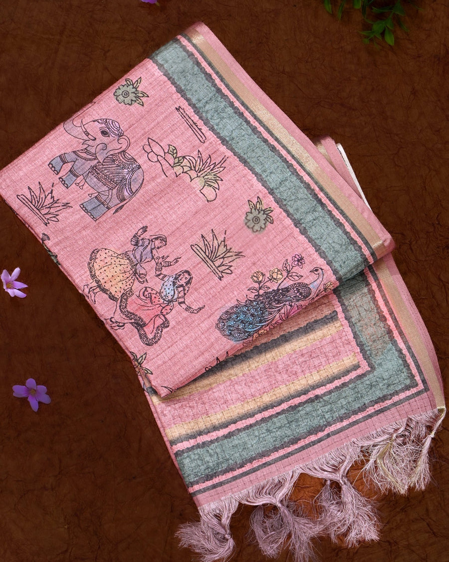 Pink Silk Printed Saree - Shop Vastram
