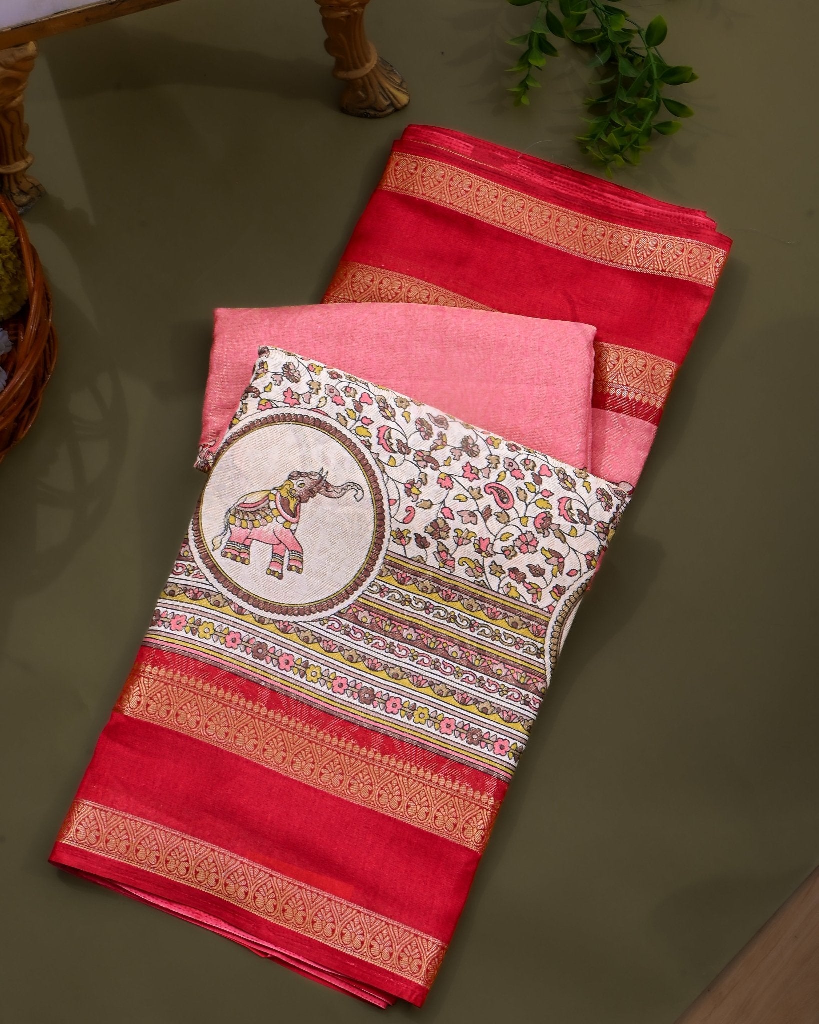 Pink Silk Printed Saree - Shop Vastram