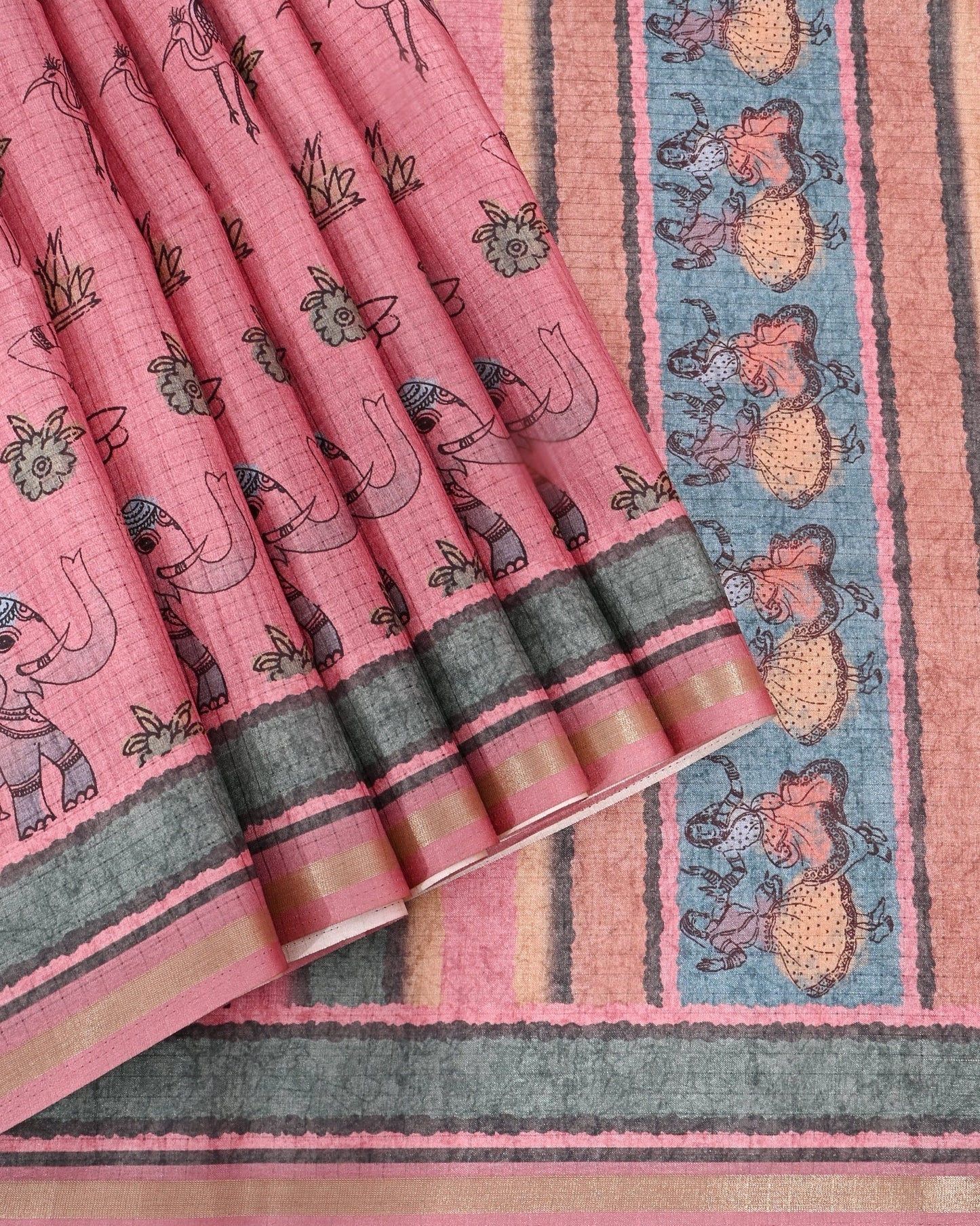 Pink Silk Printed Saree - Shop Vastram
