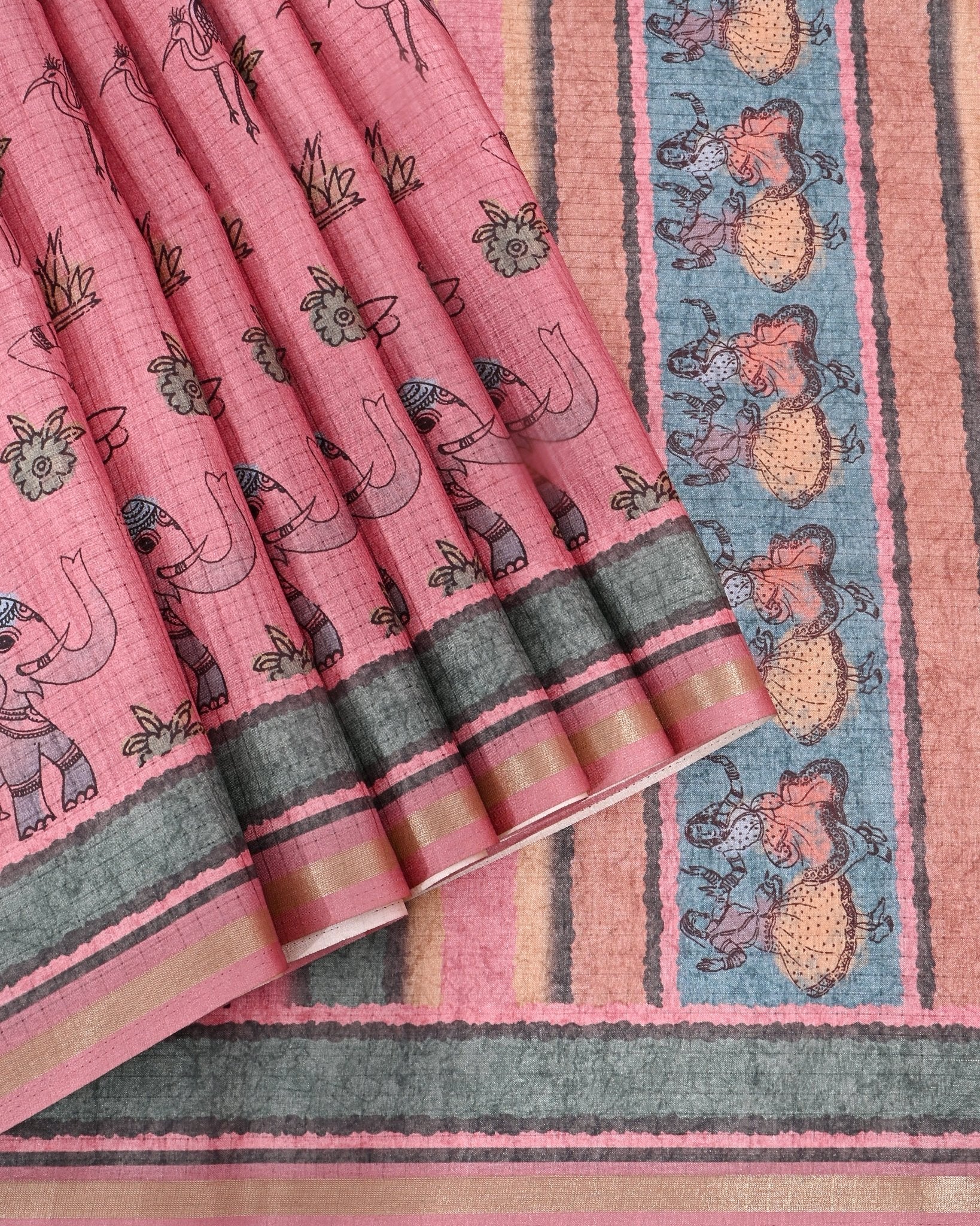 Pink Silk Printed Saree - Shop Vastram