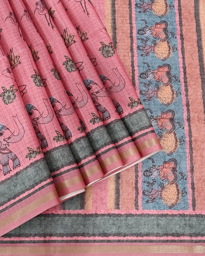 Pink Silk Printed Saree - Shop Vastram