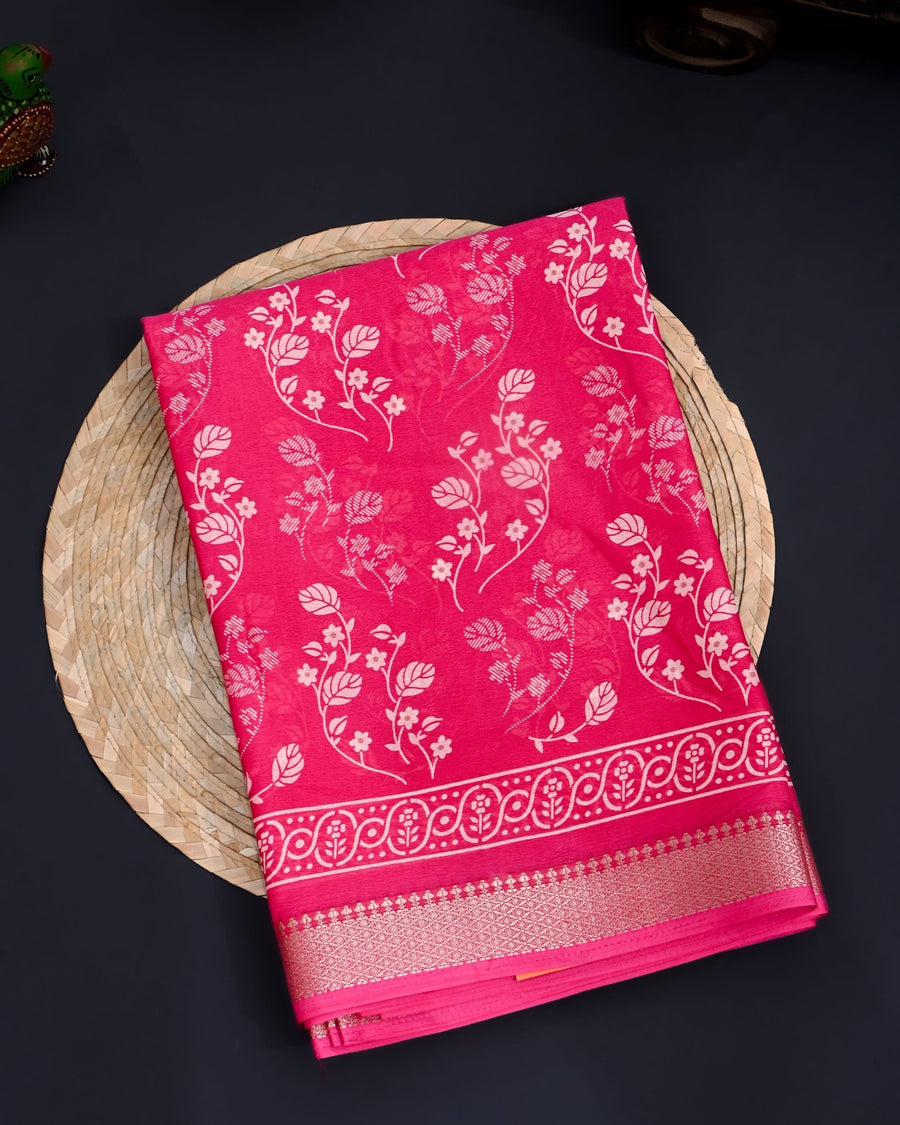 Pink Silk Printed Saree - Shop Vastram