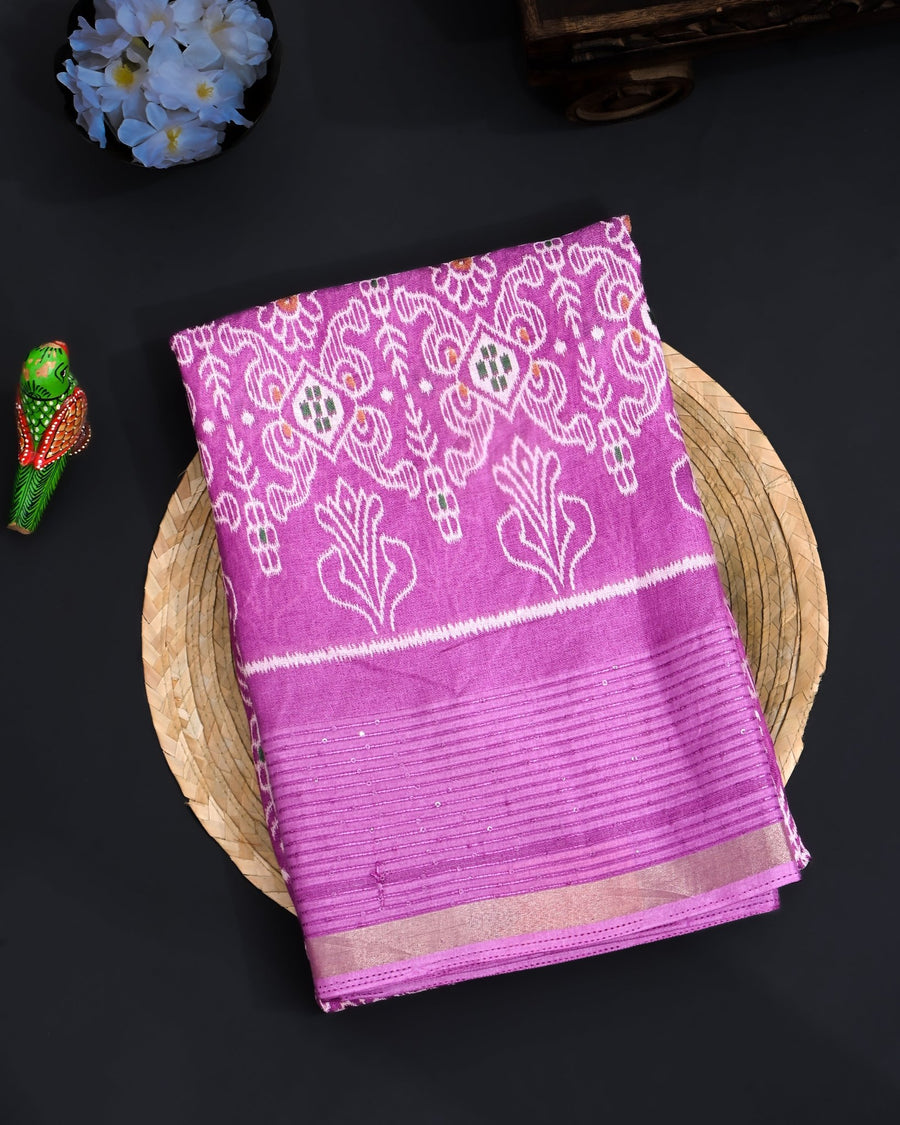 Pink Silk Printed Saree - Shop Vastram